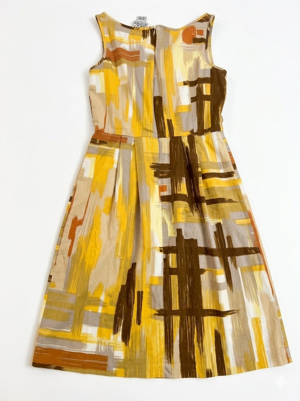 Tabitha Yellow & Brown Abstract Brushstroke Sleeveless Dress - Picture 4 of 5